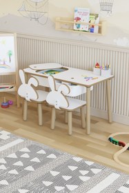 Resim POFİTTO Montessori Çocuk Masası-oyun Masası-aktivite Masası-etkinlik Masası Takımı 2 Tavşan Sandalye 