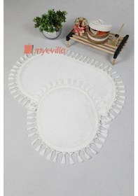Resim My Evilla Modern Simirna Dekoratif Peluş Oval 60x100-50x60 Ponpon Saçaklı Klozet Takımı 