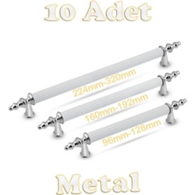 Resim Tuana Rustik Alüminyum Metal Lüks Modern Mobilya Çekmece Mutfak Dolabı Kulpu Beyaz-Krom (10 Adet) 