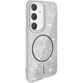 Resim Mobilzone Galaxy S23 FE Kılıf Magsafe Şarj Özellikli Parlayan Simli Zore Okso Kapak - Beyaz 