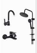 Resim Siyah Banyo Duş Seti Robot Duş Banyo Batarya Banyo Lavabo Batarya 
