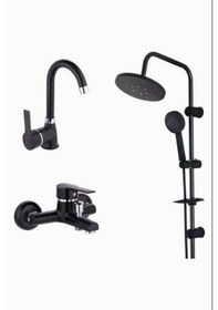 Resim Siyah Banyo Duş Seti Robot Duş Banyo Batarya Banyo Lavabo Batarya 