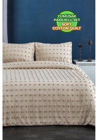 Resim Evlen Home Pamuklu Emmy Yatak Örtüsü Seti Günlük Tek Kişilik Boho 2 Parça Dolgulu Tufting Bej Bej 