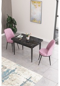 Resim Canisa Concept Nil Serisi 70x110 Sabit Mutfak Masası Takımı Siyah Mermer Desen Masa 2 Pembe Sandalye Masa Siyah Sandalyeler Pembe 