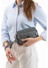 Resim Nemo Bags Gri Unisex Cüzdan, 4 Gözlü, Telefonluk, Crinkle Kumaş, Çapraz Askılı Omuz Çantası, 20x12cm Gri 