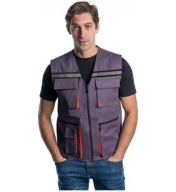 Resim Şensel, Reflektörlü Yelek, Gri-Turuncu -118E2454- Dört Cepli 