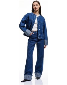 Resim Koton Çift Cepli Bisiklet Yaka Kolları Katlı Düğmeli Denim Ceket Koyu İndigo 5sal50029md Dark Indigo İndigo 