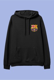 Resim Oversize Barcelona Amblem Tasarım Baskılı Unisex Kapüşonlu Hoodie 