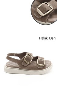 Resim Gönderi(r) Kadın Vizon Süet Cırtlı Tokalı Hakiki Deri Comfort Sandalet 
