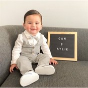 Resim Mini Ropa Yelekli Erkek Bebek Takım -kareli Gri Özel Gün Kıyafeti 