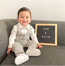 Resim Mini Ropa Yelekli Erkek Bebek Takım -kareli Gri Özel Gün Kıyafeti 