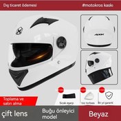 Resim Xinxin Erkek Buğu Önleyici Sıcak Kış Akülü Bisiklet Sürme Tam Kapsamlı Kask Beyaz 