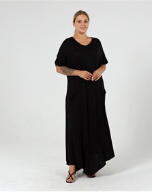 Resim Curvy Trend Büyük Beden Etek Verev Uç Cepli Maksi Elbise 