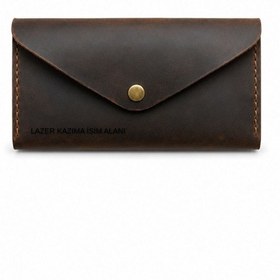 Resim Craft & Luna Hakiki Deri Clutch El Çantası El Yapımı Telefon Bölmeli Portföy Kişiselleştirilebilir Kahverengi 