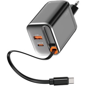Resim Wiwu Wi-G021 Helix Serisi GaN Teknolojili Hızlı Şarj Başlığı USB-A to Type-C PD 45W Type-C Kablolu Şarj Seti - Siyah 