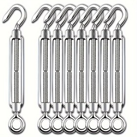 Resim Endüstriyel Stil Ayarlanabilir Metal Turnbuckle Seti - 2 Paket 304 Paslanmaz Çelik Göz & Kancalı Gerilim Ayarlayıcıları, Kablo Railing M4 M6 M8 ile Duvar Montaj Kabiliyeti, Korozyon Dirençli & Ağır Hizmet 