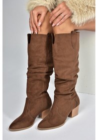 Resim Fox Shoes J404040102 Kahverengi Süet Kalın Topuklu Kadın Çizme Kahverengi-süet 