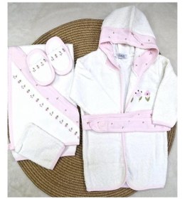 Resim Milays Çiçek Nakışlı Gaye Bornoz Takımı Pembe 