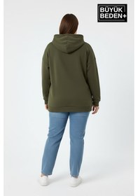 Resim Süperlife Kadın Büyük Beden New York Baskılı Kapüşonlu İnce Sweatshirt Spr26bswk962 Haki 