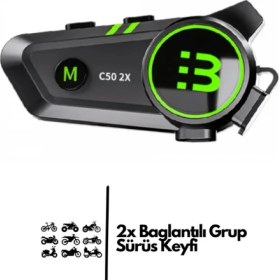 Resim C50 2x Bağlantılı Telsizli Bluetooth Motosiklet Kask Kulaklık Intercom Işıklı Motorsiklet Intercom 
