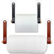 Resim Yapışkanlı Ahşap & Deri Tuvalet Kağıtlığı Banyo Kağıt Havluluk, Havlu Peçetelik Wc Kağıtlık, Dolap Altı Kağıt Havlu Askısı Siyah & Kahve, 2' Li Set Kağıt Havluluk & Tuvalet Kağıtlığı 