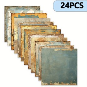 Resim 24 adet TLENPO Vintage Shabby Chic Scrapbook Kağıdı - A5 Kare Eskitme Dokulu Çizgili & Simli Vurgular, Karışık Renkler DIY Kartlar, Albümler, Hediye Paketleme için Yeniden Kullanılabilir Önceden Yapıştırılmış El Sanatları Kağıdı, Scrapbooking Kağıdı, Kart Yapımı Malzemeleri, Shabby Chic Tarzı, Sim Süslemeler, El Yapımı Kartlar, Retro Tasarım, El İşi Görünümü, Scrapbookçüler 