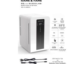 Resim Mars & Hars 22 Lt Taşınabilir Soğutma ve Isıtma-Dokunmatik LED Ekranlı-Derece Ayarlı Buzdolabı (12V ve 220V ile) 
