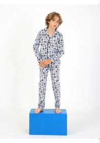 Resim Vitmo Erkek Çocuk Uzun Kollu Pamuklu Düğmeli Pijama Takımı Arma Uzun Gri 