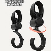Resim 2 adet 360° Dönebilen Bebek Arabası Kancaları - Dayanıklı ABS Malzeme, Siyah, Bebek Bezi, Oyuncak ve Temel Eşyaların Düzenlenmesi için Çok Amaçlı Alışveriş Çantası Klipsleri, Dişli Düzenleme | Dönebilen Kanca | Dayanıklı ABS Reçine, Bebek Arabası Aksesuarları 