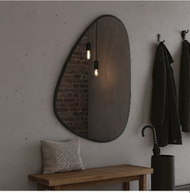 Resim 50x70 Cm Modern Organik Şekilli Siyah Çerçeveli Düzensiz Banyo Aynası Dekoratif Asimetrik Duvar Aynası Siyah 