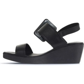 Resim Bueno Shoes Siyah Deri Kadın Dolgu Topuklu Sandalet 01WA0400 01WA0400 