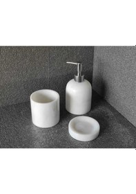Resim Beyaz Mermer 3'lü Banyo Seti Beyaz 