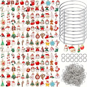 Resim - 200 Parça Noel Takısı Seti: 20 Ayarlanabilir Bileklik, 60 Noel Büyüsü, 120 Açık Zımba Halkası, DIY Takı Yapımı Aksesuarları, Bileklikler, Büyüler, Kolyeler, Küpeler - Noel Hediyeleri İçin Mükemmel 