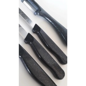 Resim Solingen 3 Adet Simli Siyah Meyve Bıçağı ve 1 Adet Topuz Saplı Yan Soyacak Seti 
