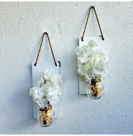 Resim Led Işıklı, Beyaz Bahardalı Çiçekli Duvar Dekoru Beyaz İkili Set Beyaz 