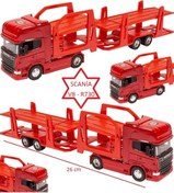 Resim TOYSTURKA Welly Scania V8 r730 1:64 Ölçek Metal Kafalı İki Katlı Araç Taşıyıcı Tır 