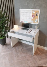 Resim Beyaz Çekmeceli Çalışma Masası - 90x49 cm Bilgisayar ve Ofis Masası 