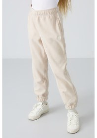 Resim Tommy Life Bej Kalın Yumuşak Dokulu Standart Fit Nakışlı Polar Kız Çocuk Eşofman Alt - 75155 Bej 