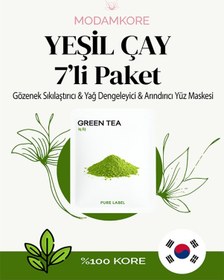 Resim Modamkore 7'li Paket Yeşil Çay Kore Yüz Maskesi Yağ Dengeleyici Arındırıcı 