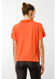 Resim Kadın Polo Yaka Düşük Kollu Gömlek Oranj Oranj 