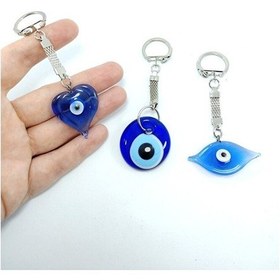 Resim Cam Nazar Boncuğu Anahtarlık Üçlü Set El Yapımı Göz+kalp+sade Ana 