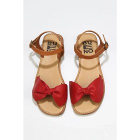 Resim Bueno Shoes Kırmızı Taba Deri Kadın Düz Sandalet 