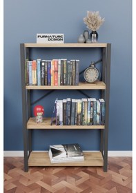Resim Metal Kitaplık 4 Raflı Dekoratif Kitaplık Raf Atlantik Çam 