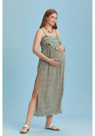 Resim Los Banditos Askılı Yırtmaçlı Çiçekli Robadan Hamile Elbise 001 