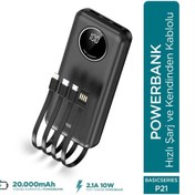 Resim Phixi Force P21 LED Ekranlı Micro Lightning Type-C ve USB-A Kablolu 20.000mAh Powerbank Phixi