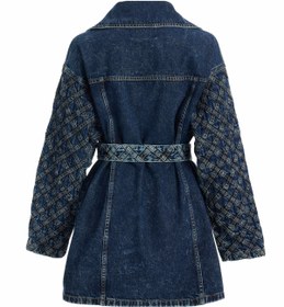 Resim Kadın Şerit Desenli Kemerli Denim Ceket - XL 