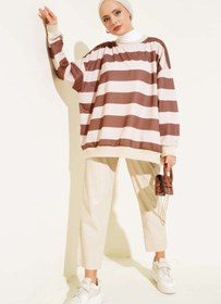 Resim VOLT CLOTHİNG Kadın Yatay Çizgili Oversize Tunik 