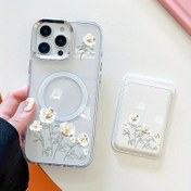 Resim Yeni Şık Premium Manyetik Renkli Çiçek Desenli Telefon Kılıfı ve for iphone 16 Pro için Manyetik Kart Tutucu Seti - Lüks Güçlü Manyetik Bağlantı ile, Bu 2'si 1 Arada Koruyucu Kombinasyon, 1-2 Kredi Kartı, Banka Kartı veya Kimlik Kartı Güvenli Olarak İçinde Bulunan Cep Damları'nda Tutabilir ve for iphone Modelleri 15, 14, 13, 12, 11 Pro Max ile birlikte 7 ve 8 Plus ile Uyumlu 