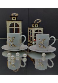 Resim Dal Çiçek Porselen Kahve Fincanı 2li Set Türk Kahvesi Fincan Takımı Beyaz 