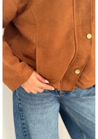 Resim Kadın Fermuarlı Altın Düğmeli Mont Structured Style Taba 